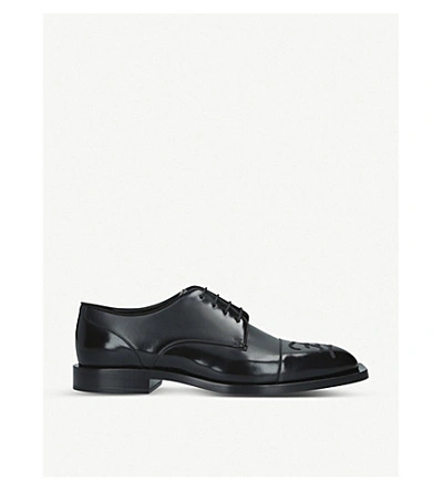 Shop Fendi Karl Logo-embroidered Leather Derby Shoes In Black