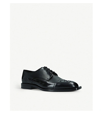 Shop Fendi Karl Logo-embroidered Leather Derby Shoes In Black