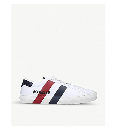 Shop Moncler Montpellier Striped Leather Trainers In White