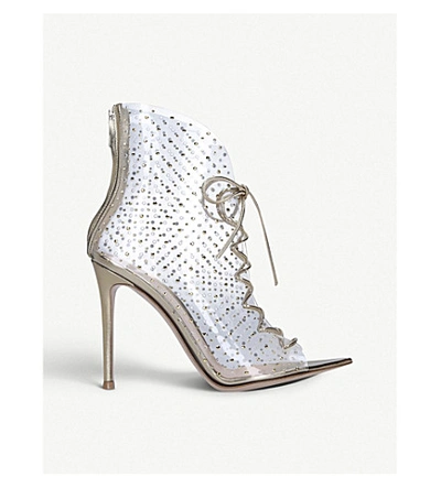 Shop Gianvito Rossi Elly 105 Patent-leather And Crystal-embellished Pvc Ankle Boots In Gold