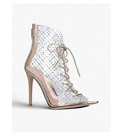 Shop Gianvito Rossi Elly 105 Patent-leather And Crystal-embellished Pvc Ankle Boots In Gold