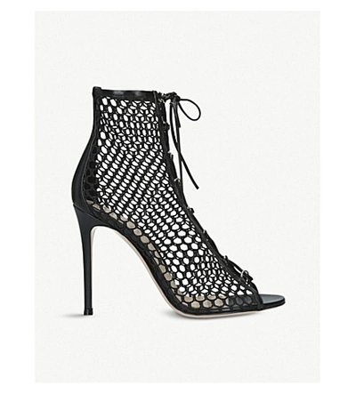 Shop Gianvito Rossi Helena Fishnet And Leather Ankle Boots In Black