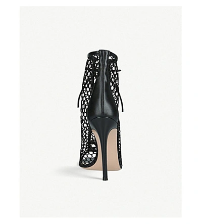 Shop Gianvito Rossi Helena Fishnet And Leather Ankle Boots In Black