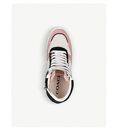 Shop Coach C220 High-top Suede And Mesh Trainers In Pale Pink