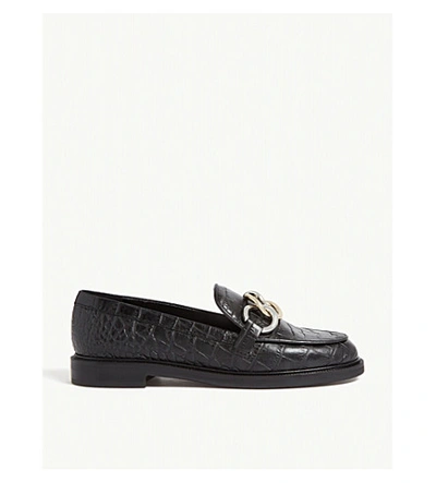 Shop Claudie Pierlot Croc-embossed Leather Loafers In Black