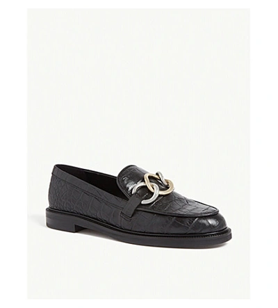 Shop Claudie Pierlot Croc-embossed Leather Loafers In Black