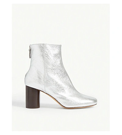 Shop Sandro Sacha Metallic Leather Ankle Boots In Silver