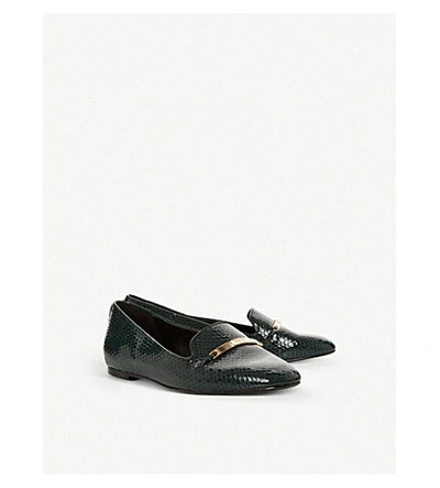 Shop Dune Graced Saddle-trim Leather Loafers In Green-patent Synthetic