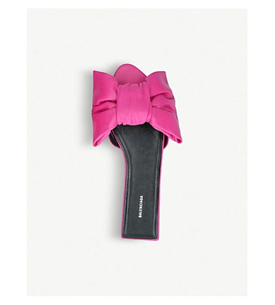 Shop Balenciaga Square Knife Bow-embellished Leather Mules In Fushia