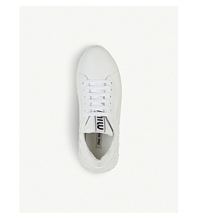 Shop Miu Miu Logo-embossed Leather Trainers In Bianco