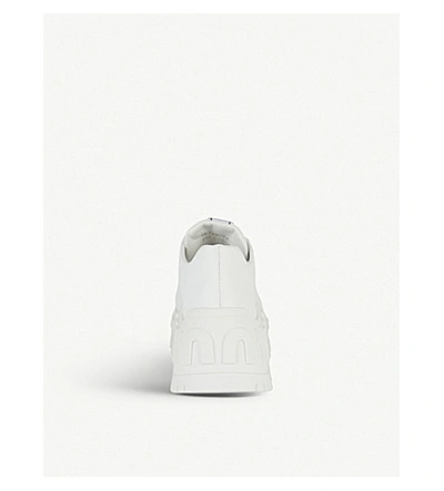 Shop Miu Miu Logo-embossed Leather Trainers In Bianco