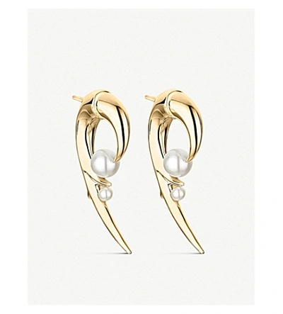 Shop Shaun Leane Womens Silver Cherry Blossom Hook Pearl And Yellow-gold Vermeil Earrings