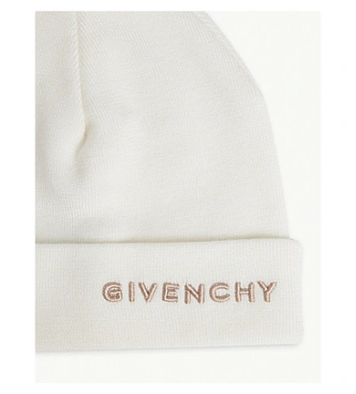 Shop Givenchy Embroidered Logo Beanie In Ivory Rose