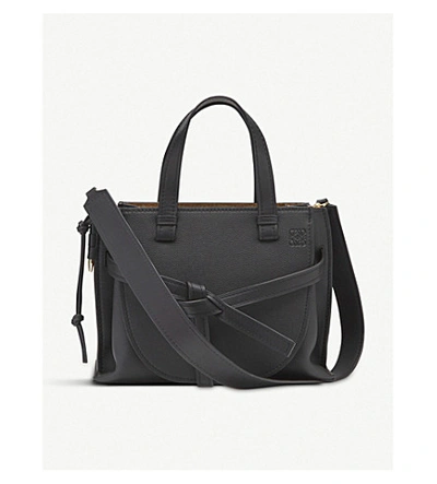 Shop Loewe Gate Top-handle Small Leather Tote Bag In Black