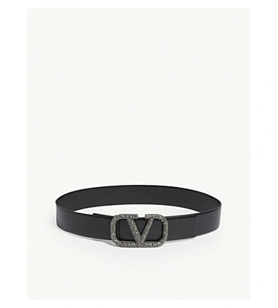 Shop Valentino Logo Leather Belt In Black