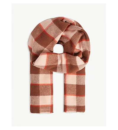 Shop Acne Studios Cassiar Checked Logo Wool Scarf In Brown/pink
