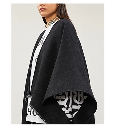 Shop Burberry Monogram Print Wool Cape In Black