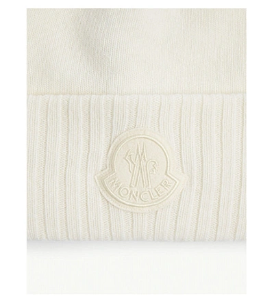 Shop Moncler Xl Logo Wool Beanie In White