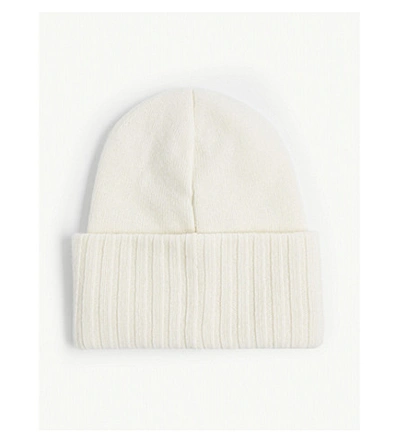 Shop Moncler Xl Logo Wool Beanie In White