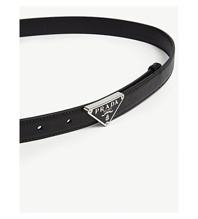 Shop Prada Triangle Logo Leather Belt In Black
