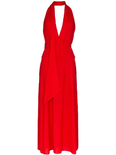 Shop Roland Mouret Katana Tie Neck Maxi Dress In Red
