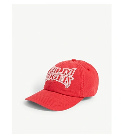 Shop Palm Angels Metal Logo Cotton Baseball Cap In Red White