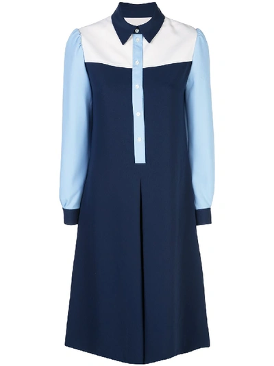Shop Apc Colour-block Shirt Dress In Blue