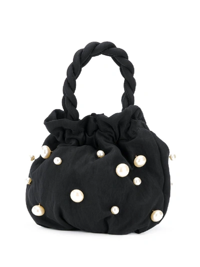 Shop Staud Pearl Embellished Grace Bucket Bag  In Blk - Black