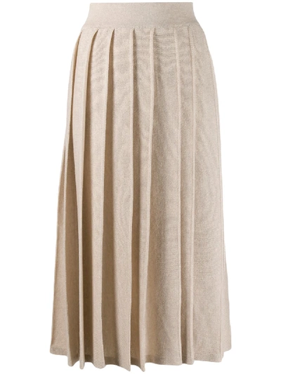 Shop Agnona Cashmere Knitted Pleated Skirt In Neutrals