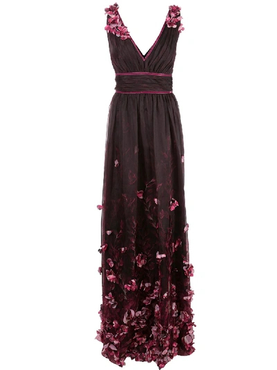 Shop Marchesa Floral Embellished Gown In Purple