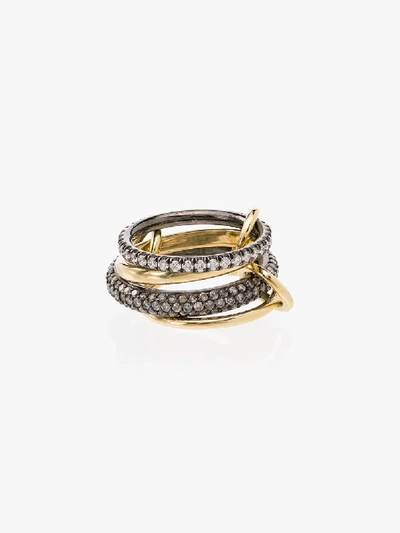 Spinelli Kilcollin Vega Silver And Yellow Gold 4-link Ring With Diamonds In Metallic