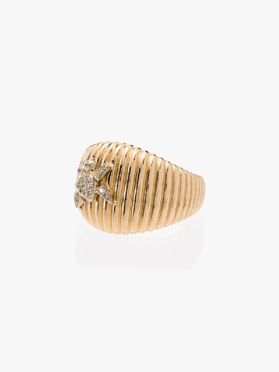 Shop Yvonne Léon 18k Yellow Gold Diamond Crab Ridged Ring