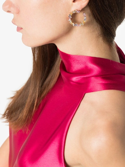 Suzanne Kalan 18k Rose Gold Rainbow Firework Sapphire Diamond Hoop Earrings In Rose Gold