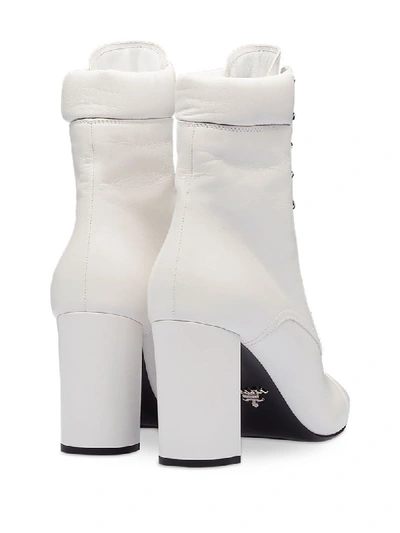 Shop Prada Lace-up Heeled Boots In White