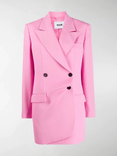 Shop Msgm Longline Double Breasted Blazer In Pink