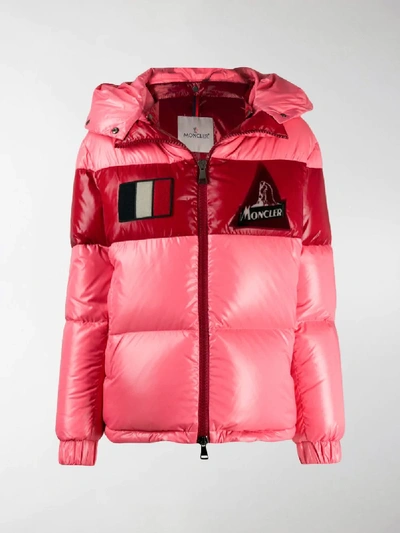 Shop Moncler Logo Patch Puffer Jacket In Pink