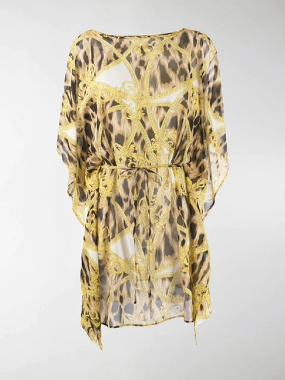 Shop Versace Barocco Animalier Print Beach Dress In Yellow