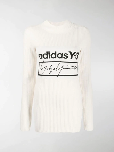 Shop Y-3 Central Logo Ribbed Knit Sweater In White