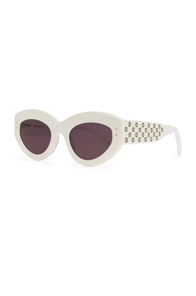 Shop Alaïa Cat Eye Sunglasses In Shiny White & Grey