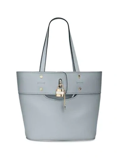 Shop Chloé Small Aby Leather Tote In Faded Blue
