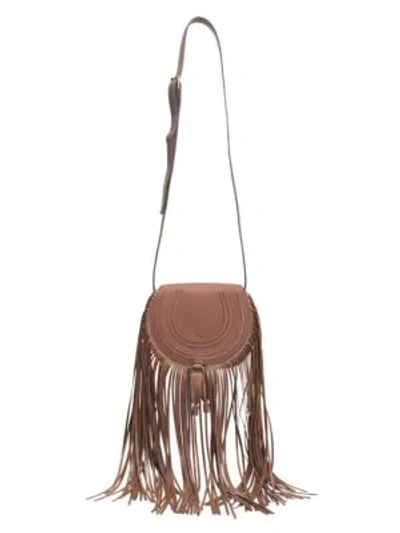 Shop Chloé Small Marcie Fringe Leather Saddle Bag In Tan