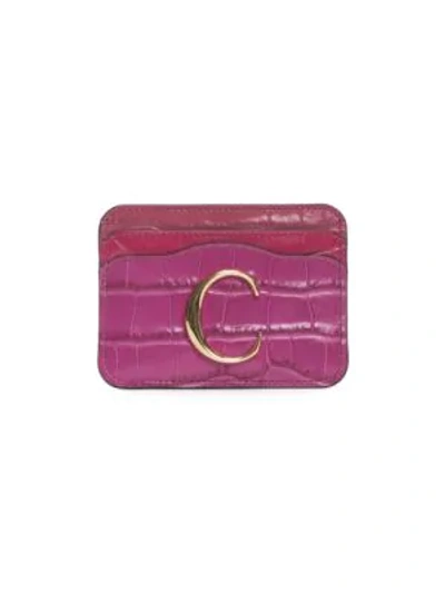 Shop Chloé C Croc-embossed Leather Card Holder In Pink