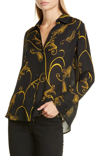 Shop L Agence Nina Silk Blouse In Black/ Gold Tiger