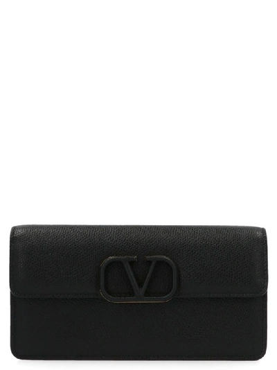 Shop Valentino Vsling Chain Wallet In Black