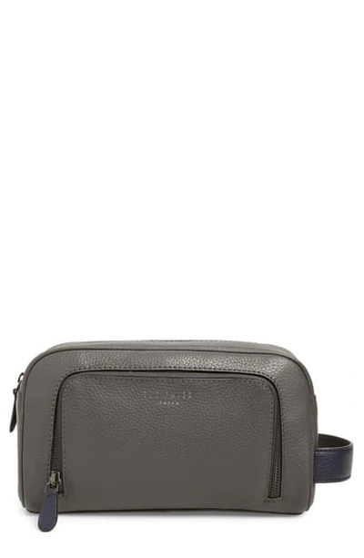 Shop Ted Baker Miel Leather Dopp Kit In Grey