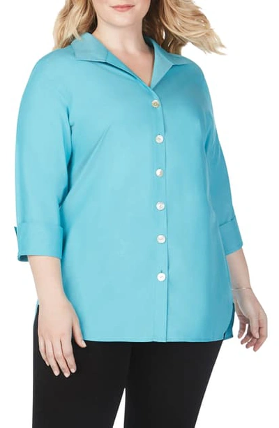 Shop Foxcroft Pandora Non-iron Tunic Shirt In Blue Spruce