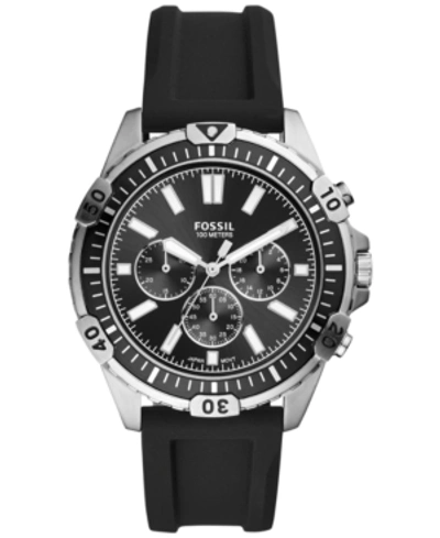 Shop Fossil Men's Chronograph Garrett Black Silicone Strap Watch 44mm