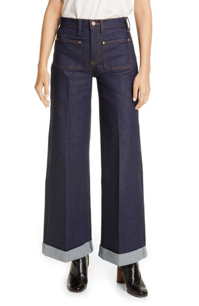 Shop Khaite The Ray Roll Cuff Wide Leg Jeans In Raw