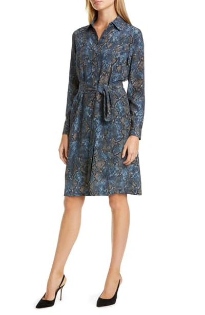 Shop Lafayette 148 Mona Snake Print Long Sleeve Silk Shirtdress In Peri Multi