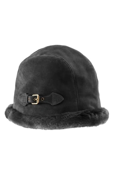 Shop Eric Javits Vail Water Repellent Suede Cloche With Faux Fur Lining In Black